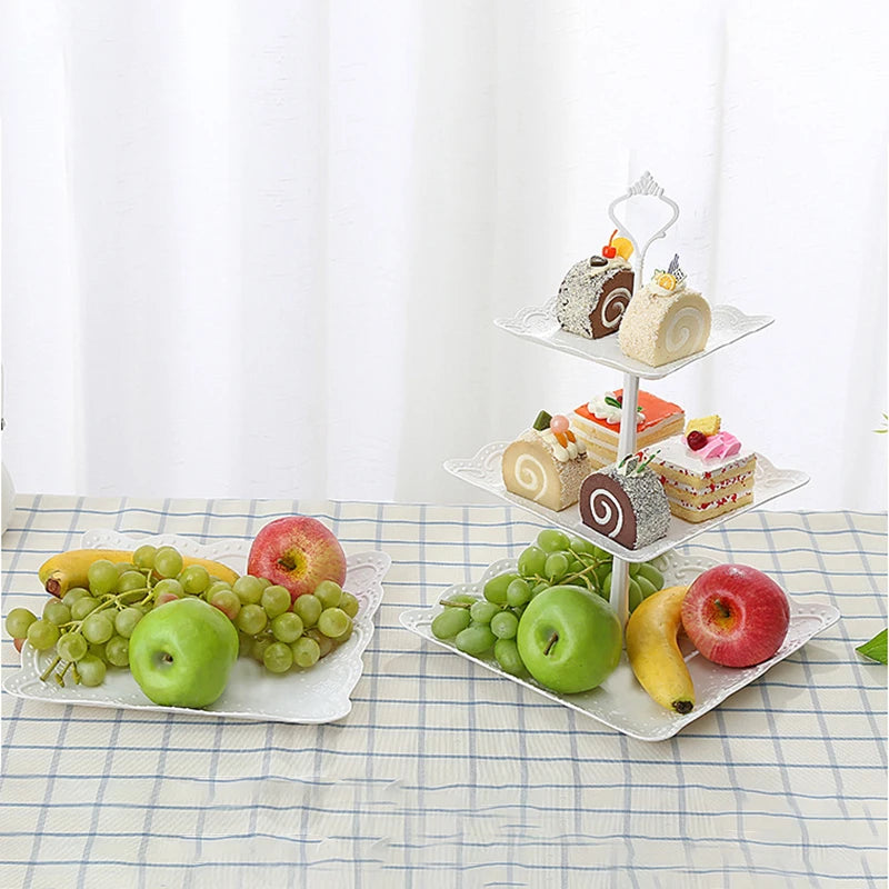 PPServing Stand Dessert Tower Sum Fruit Tray 2 3 Tier Tea Party Baby Qme
