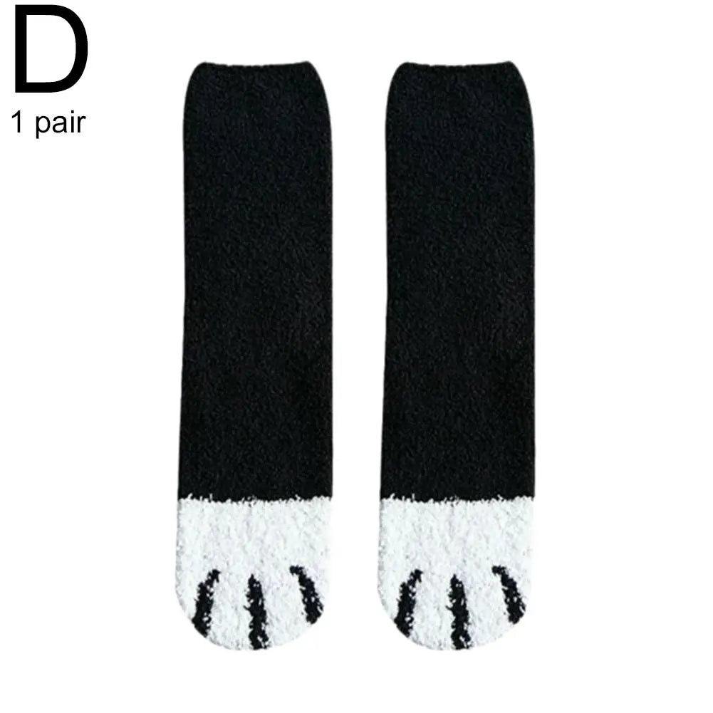 Women Winter Warm Fluffy Socks Cute Animal Claw Cat Paw Footprint Fuzzy Socks Female Thick Coral Fleece Home Floor Sleep Socks Qme D