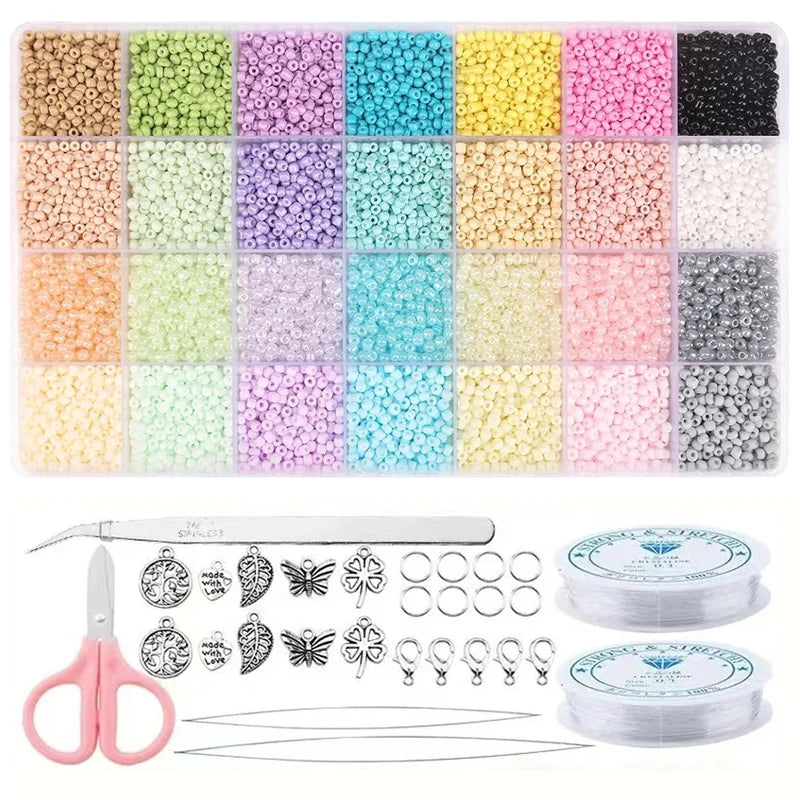 3mm Macaroon Color Series Glass Seed Beads Kit With Metal Jewelry Accessories for Jewelry Bracelet Necklace Making DIY 8500PCS Qme set with Accessories
