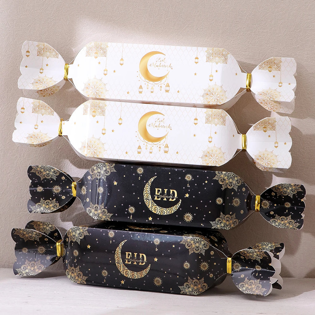5 Elegant Eid Gift Bags with Gold Hanging Lantern Designs and Ribbon Ties, Luxurious Ramadan and Eid Gift Bags, Suitable for Dates, Candies, Chocolates, Mini Gifts, Party Favors, Eid Sweets, Family Gatherings, Holiday Gift Pa Qme