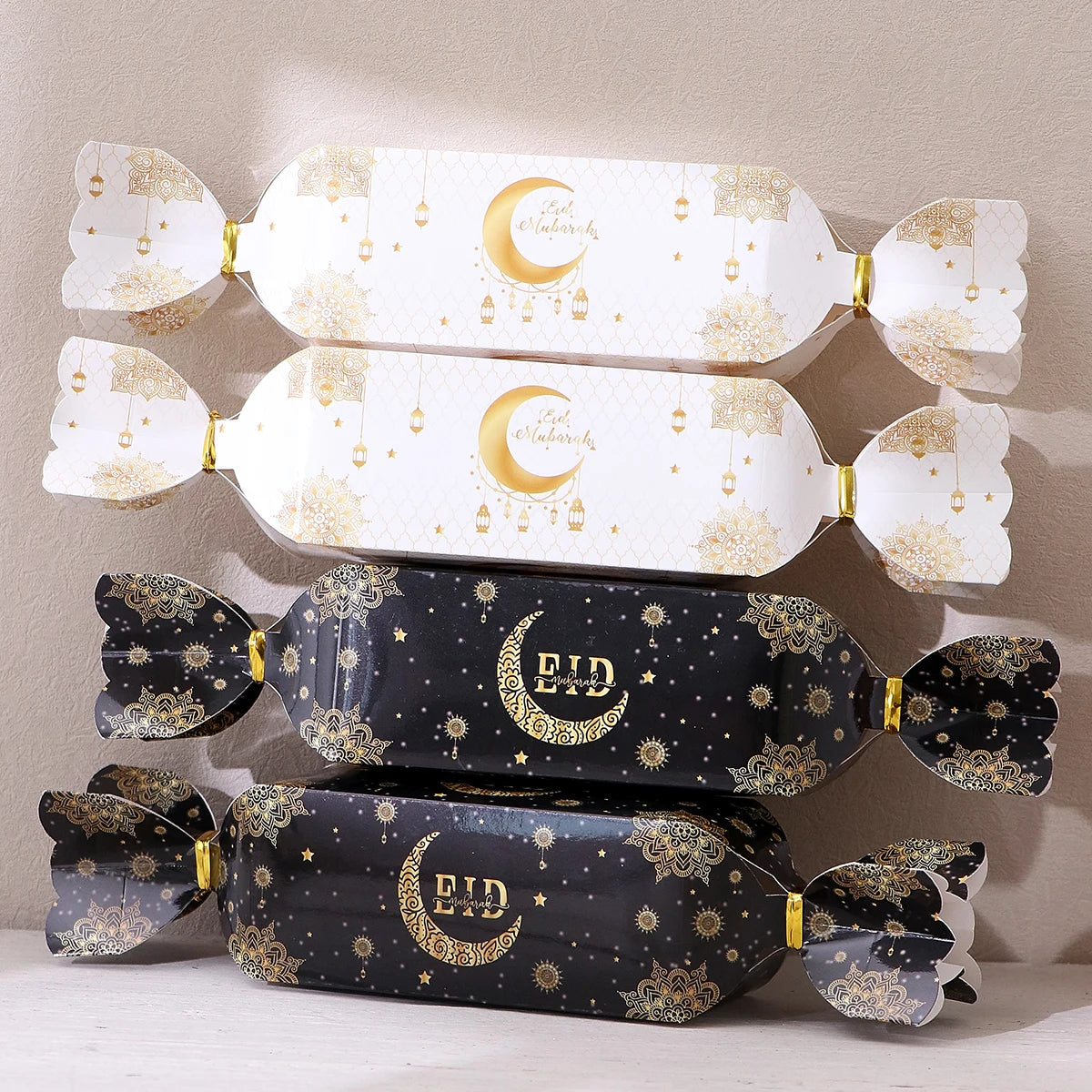 5 Elegant Eid Gift Bags with Gold Hanging Lantern Designs and Ribbon Ties, Luxurious Ramadan and Eid Gift Bags, Suitable for Dates, Candies, Chocolates, Mini Gifts, Party Favors, Eid Sweets, Family Gatherings, Holiday Gift Pa Qme