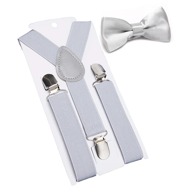 Suspenders Bowtie Kids Boy Girl Childrens Christmas Designer Qme Light Grey