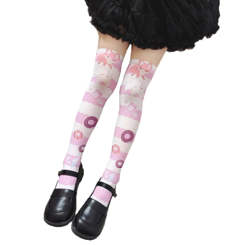 Cartoon Anime Striped Halloween Cat Claw Stockings Trendy Women's Qme style3 One Size