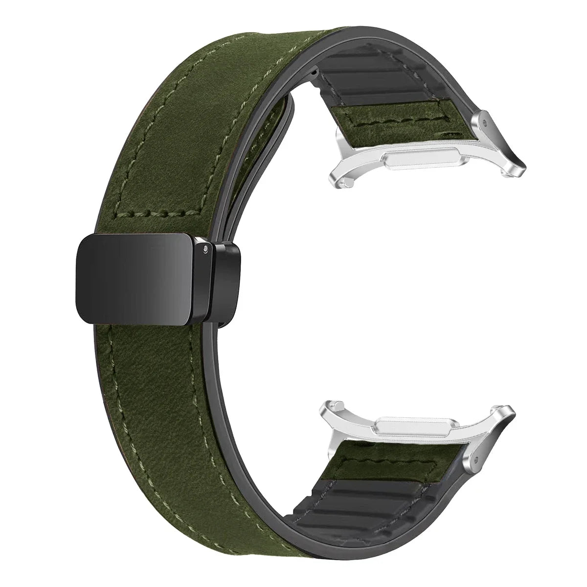 Leather Silicone Strap For Samsung Galaxy Watch 7 Ultra 47mm Magnetic Band Bracelet for Galaxy Watch 7 Ultra 47mm Correa Qme HGreen-S For watch 7ultra47MM