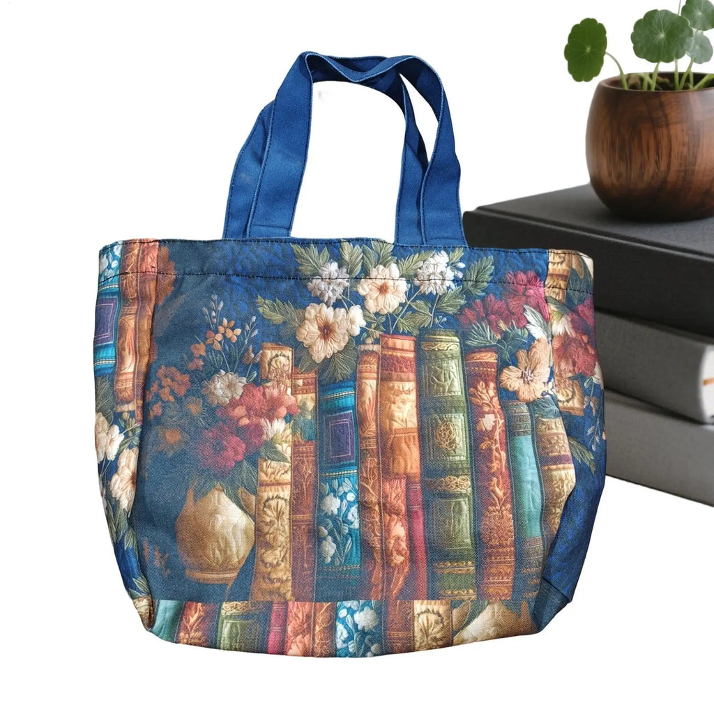 Quilted Tote Bag for Women Book Floral Design Purse Vintage Shoulder Bag for Women for Teacher Students School College Work Qme