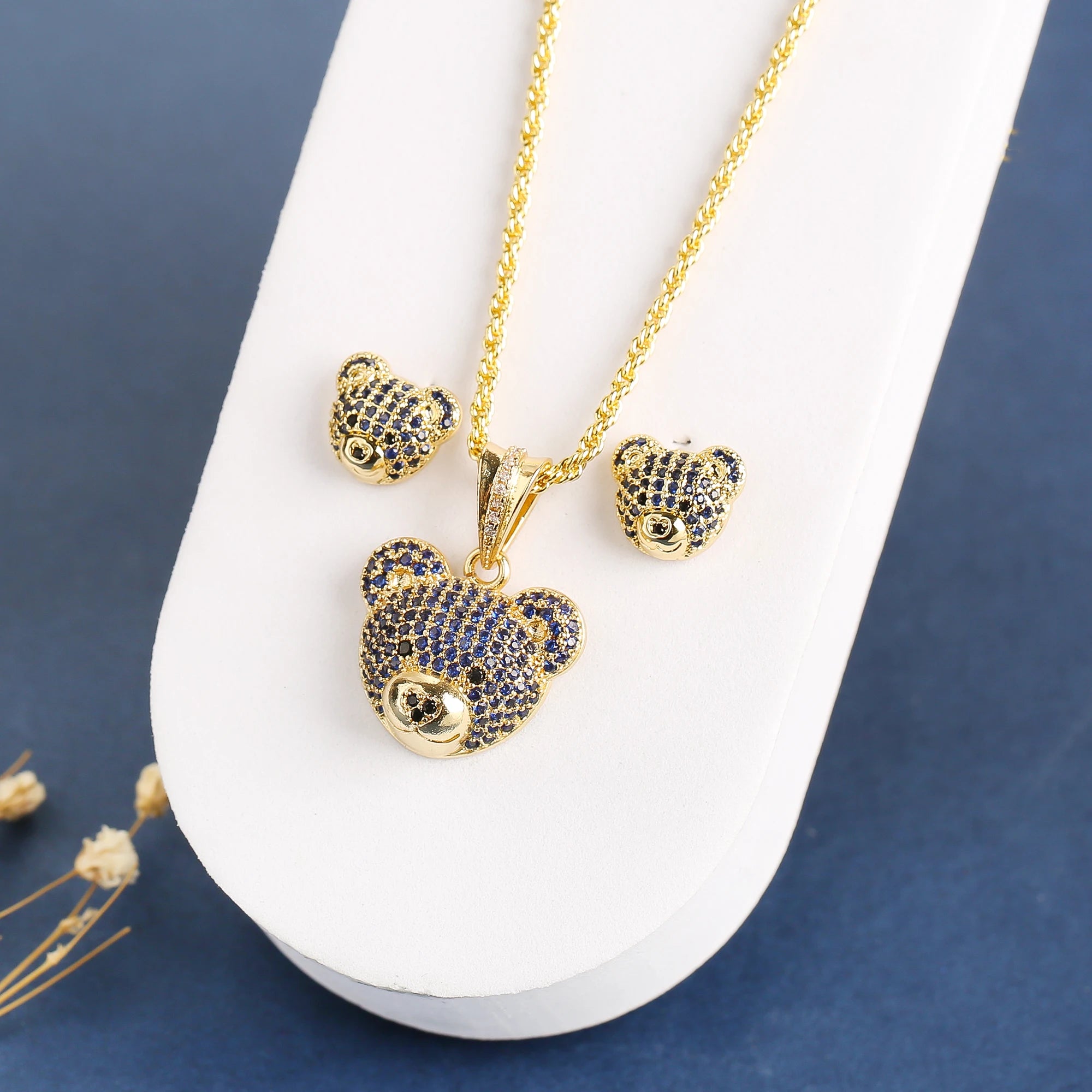 3pcs Exquisite Shiny White Red Zirconia Bear Jewelry Set Necklace Earrings Ring Cute Animal Jewelry Accessories For Women Girls Qme 2PC 6