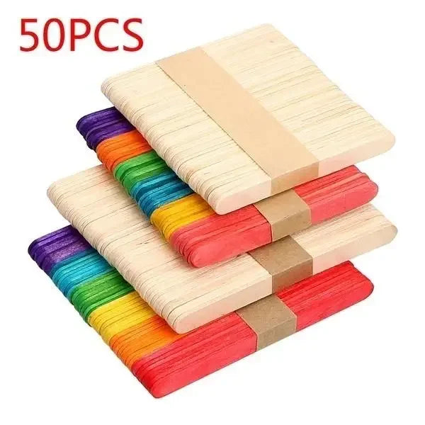 50 Pcs/Lot Colored Wooden Sticks Natural Wood Ice Cream Sticks Kids DIY Tool Qme