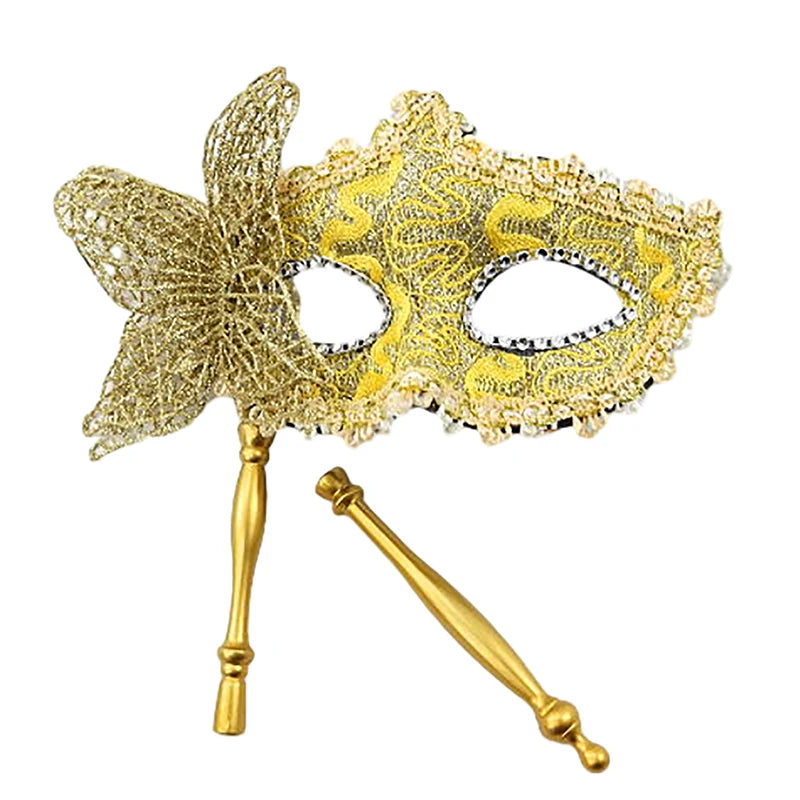 Halloween Party Mask With Holding Stick Evening Prom Masquerade Mask Stage Cosplay Props Half Face Masks For Women Qme