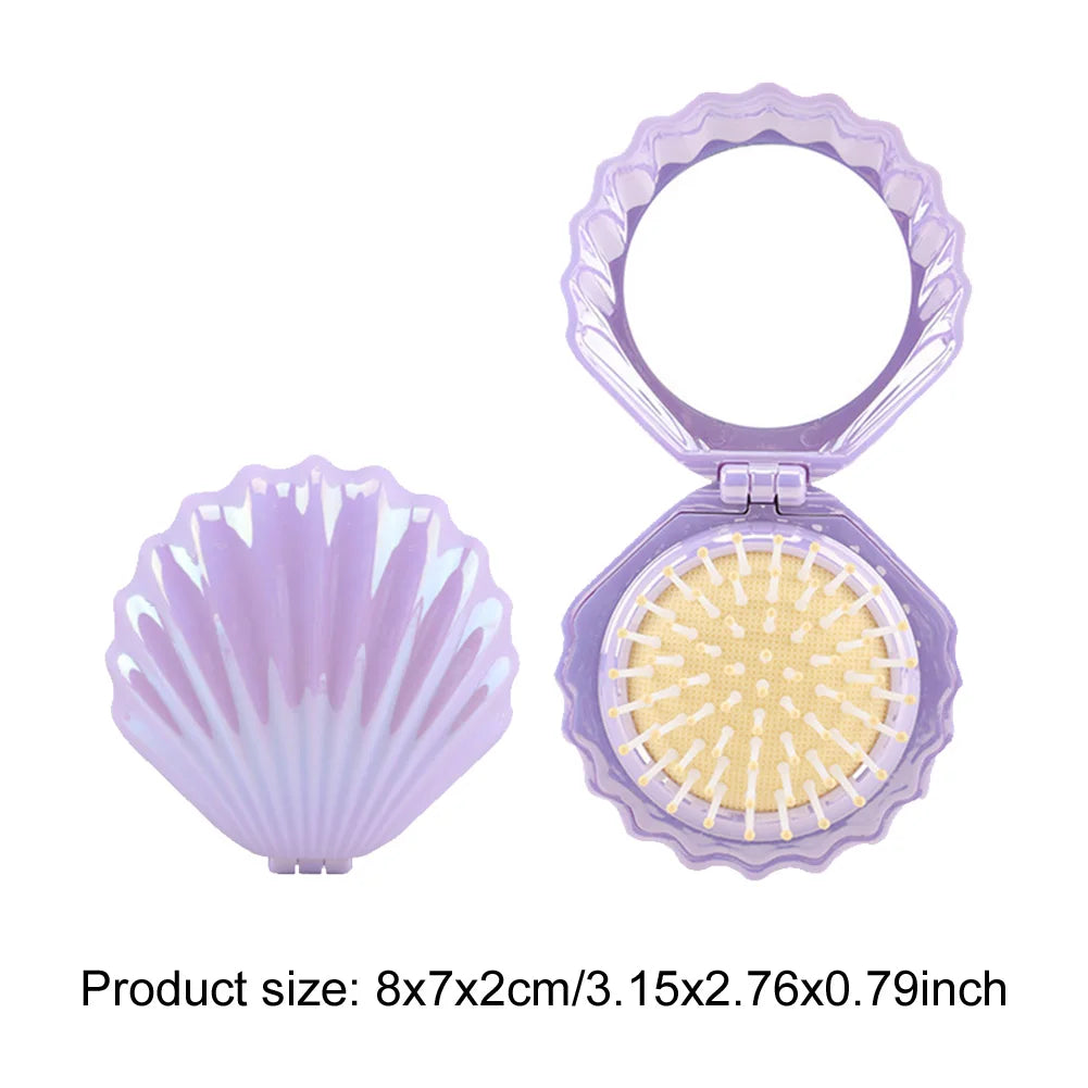 Foldable Shell Shape Comb Travel Hair Brush with Mirror Folding Pocket Hair Brush Portable Mini Hair Comb Hair Styling Tools Qme