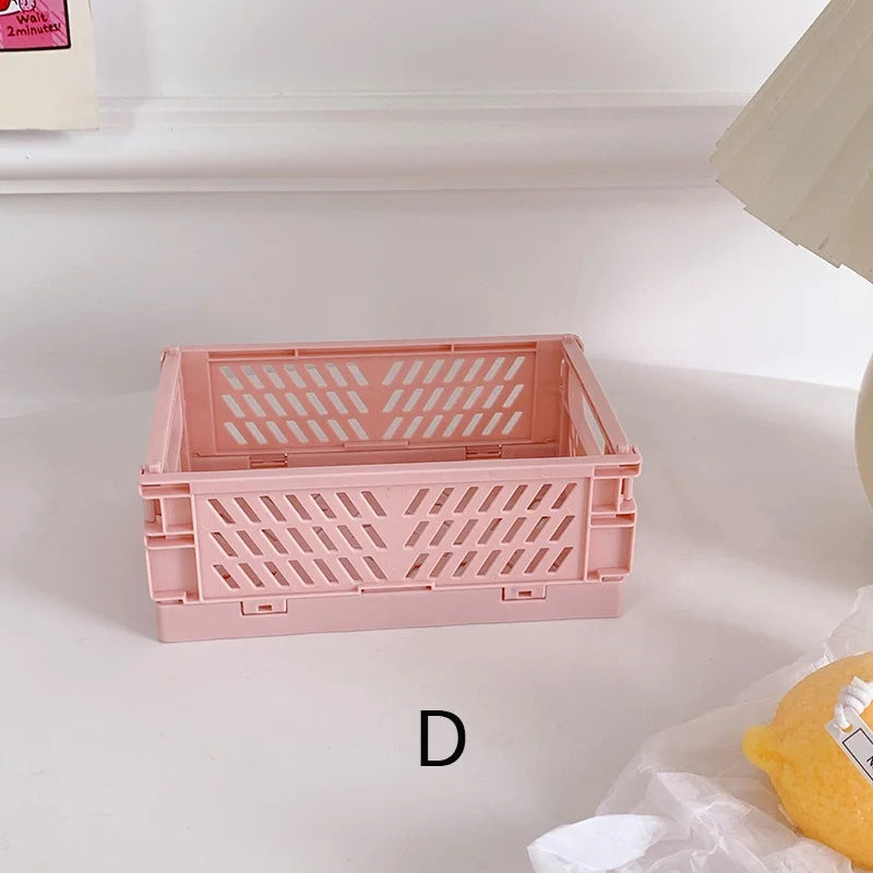 1 Pc Mini Foldable Desk Organizer Box Plastic Space-Saving Design Stationery Storage Basket for Tidy Student Workspaces Qme D