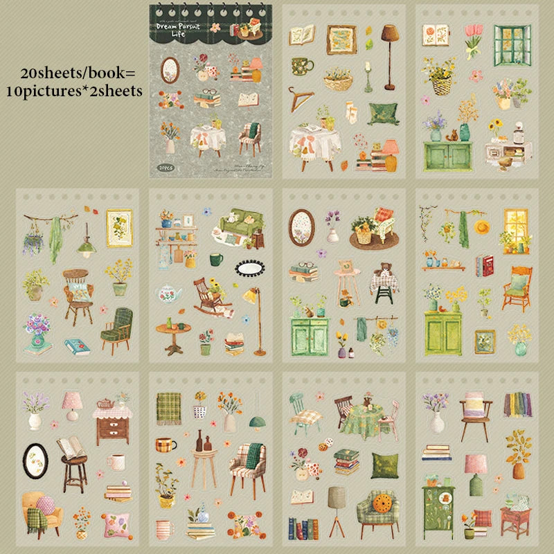 Vintage Country Life Sticker Book, Art Journal Scrapbooking Supplies, Figure & Food Illustrations, Multi-Purpose Gift Stickers Qme B