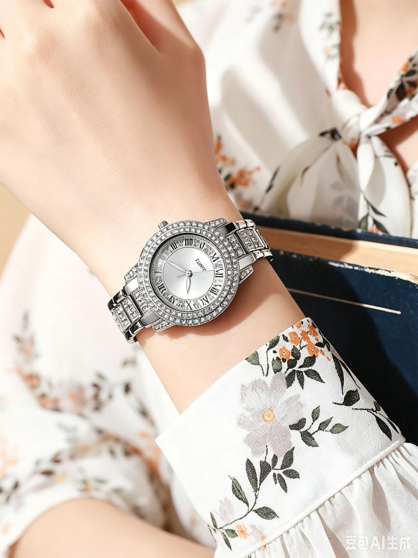 5-piece fashionable women's Roman pattern watch set, treasure bowl quartz watch set, full diamond bracelet quartz watch set Qme