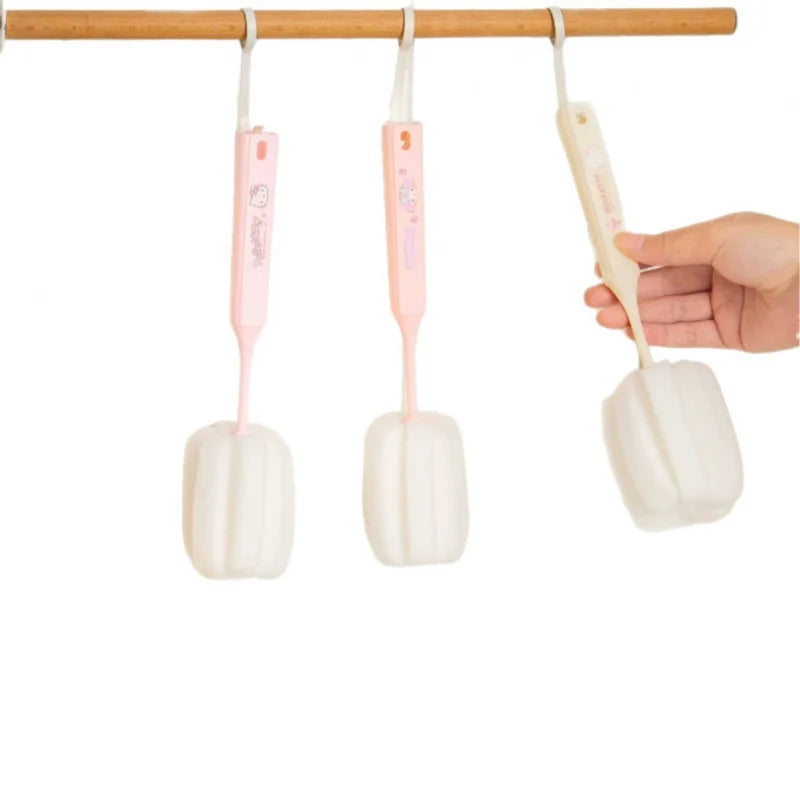 Hello Kitty Kuromi Cup Brush Long-Handled Bottle Brush Sponge Brush for Removing Tea Stains from Every Corner Qme