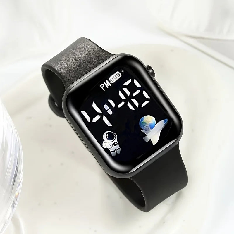 Four piece men's accessory gift box set - Low voltage running digital electronic watch with vintage necklace, bracelet, ring, ea Qme