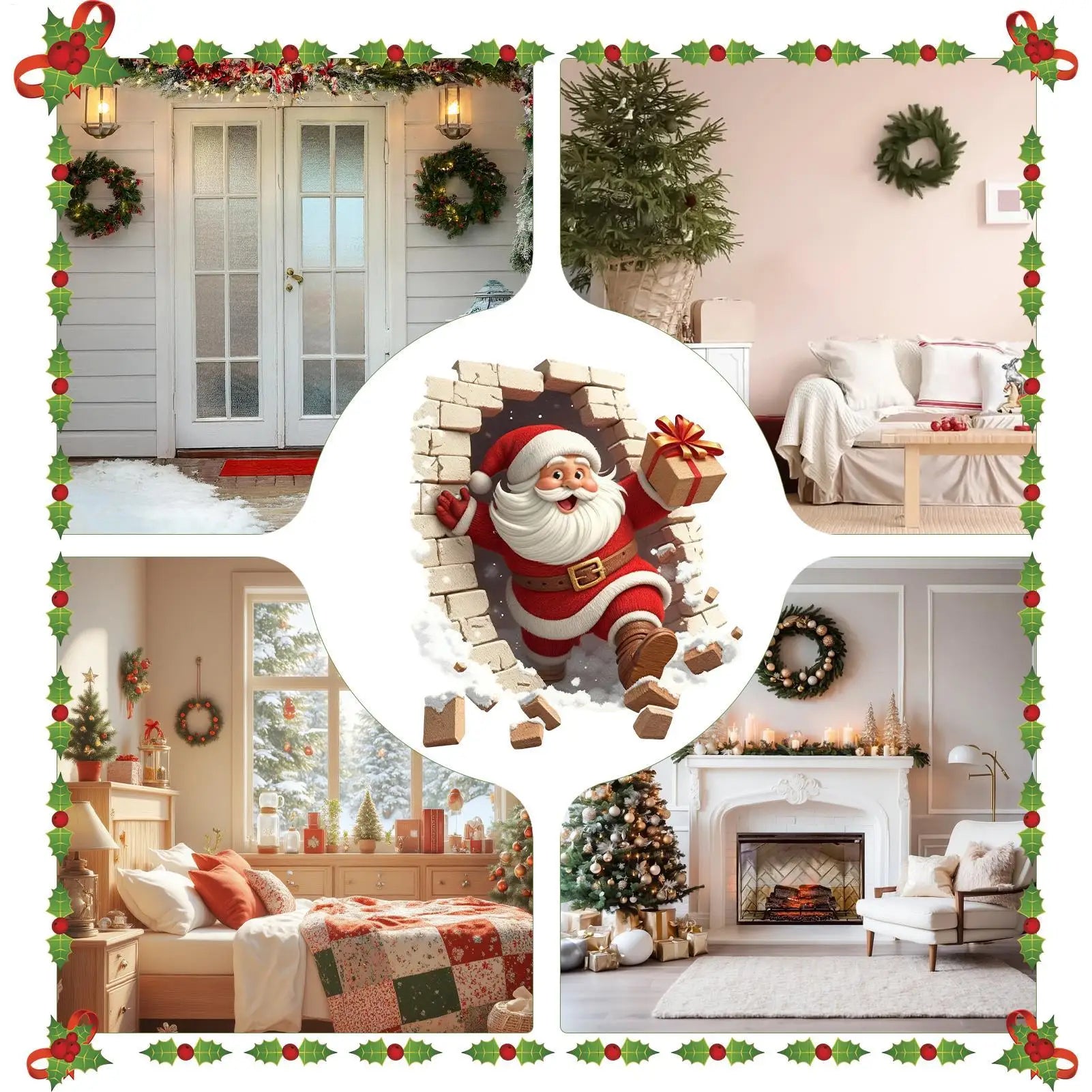 Santa Wall Stickers Christmas Decoration Claus Breaking Holiday Decal Qme