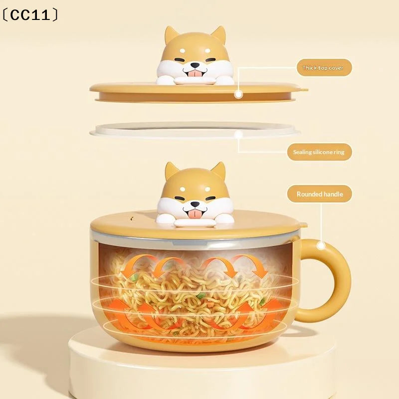 Cute Dog Instant Noodle Bowl Stainless Steel Lid Large Fruit Salad Qme