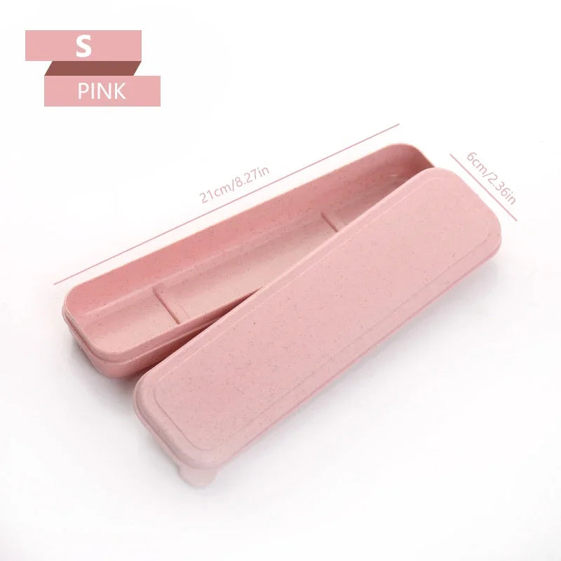 Portable Travel Tableware Eco-friendly Storage Box Case Food Grade Dinnerware Kitchen Fork Spoon Box Kid Cutlery Set Organizer Qme 21CM Pink