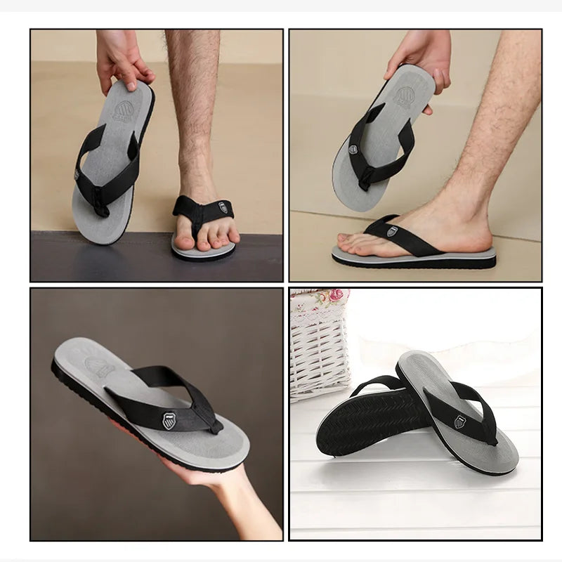 2025 Summer New Men's Flip Flops Indoor Outdoor Beach Sandals Thick Soft Sole Bathroom Slides Shoes Man Non-slip Home Slippers Qme