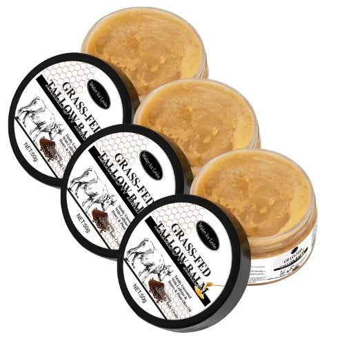 Grass-Fed Tallow Balm with Bee Venom & Caffeine, Unscented Moisturizer for Face & Body, Hydrates & Repairs Dry Skin. Qme Ivory 50g