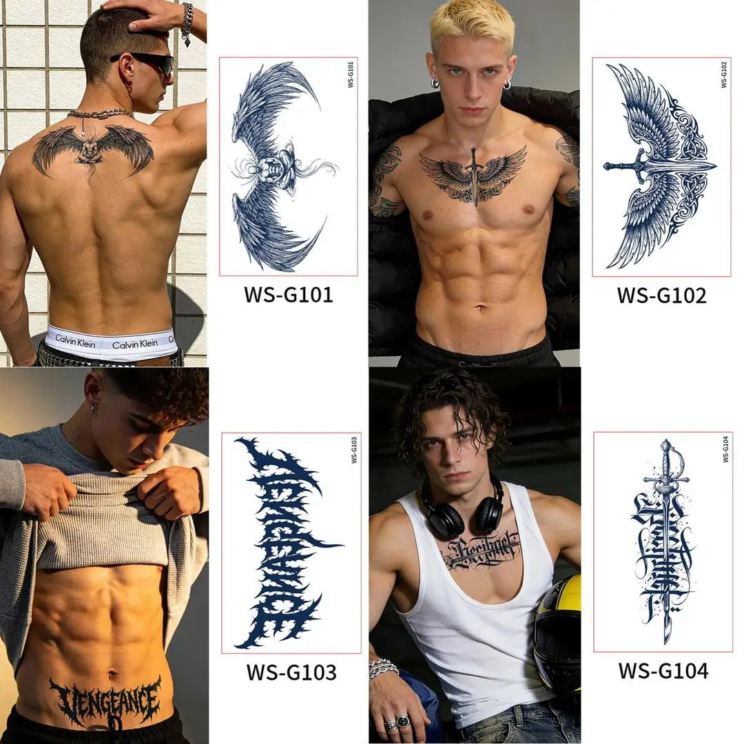 A Long Lasting Cyan Thorn Fake Tattoo Stickers 4/6/9Pcs, Non-Reflective Waterproof Temporary Decals for Belly Chest Back Waist Qme 4pcs WS-G101G104