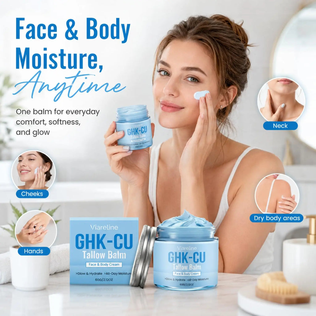 Natural GHK-CU Copper Peptide Tallow Balm for Face Body Firming Hydrating Brightening Moisturizer for Mature Dry Sensitive Skin Qme