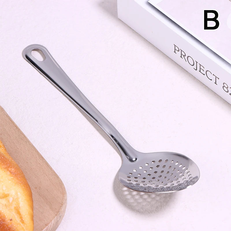 Stainless Steel Soup Spoon Colander Ladle Filter Strainer Food Qme strainer spoon