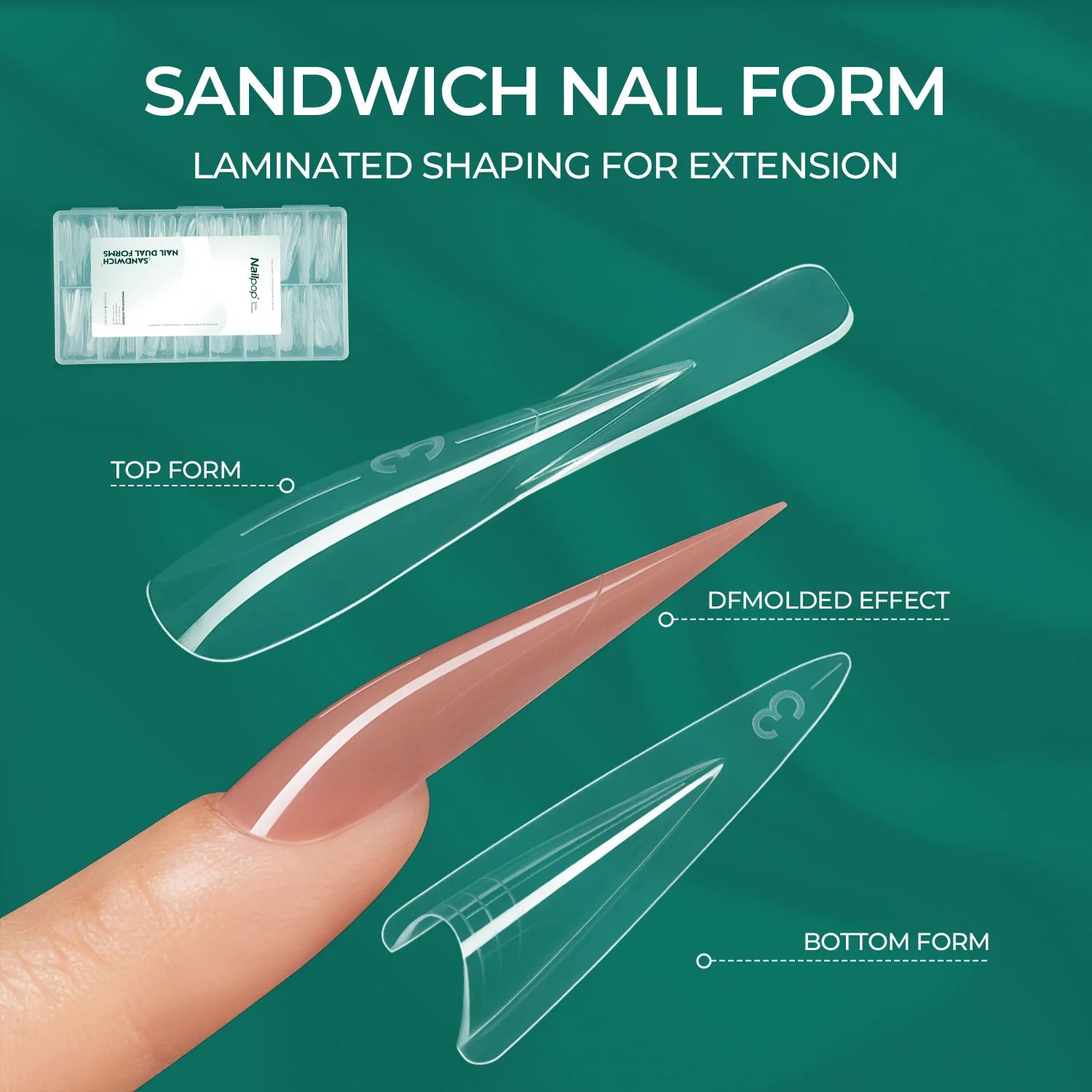 Nailpop 120 Stiletto Dual Forms Nail Sandwich 15 Shapes Clear Molds Qme