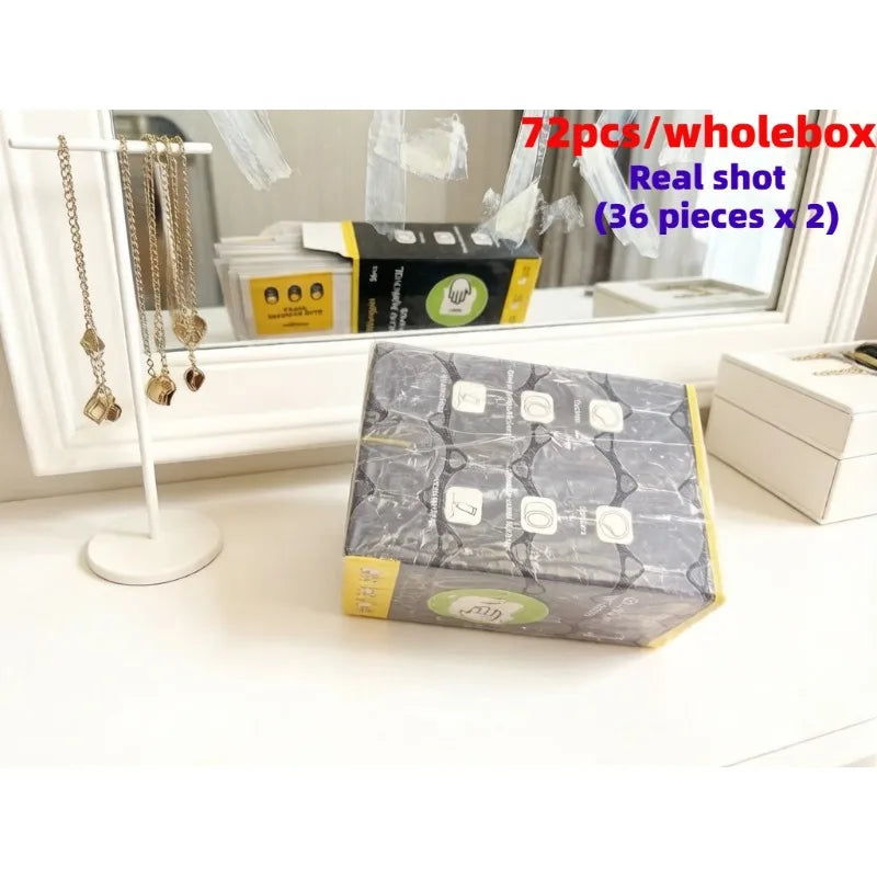 Disposable adhesive remover wipes, easily remove surface glue residue, individually wrapped. Material: non-woven fabric. Qme 72pcs