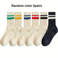 Striped Crew Socks, Casual Cotton Sport Socks for Men Women, Retro Style Qme Random color 2pairs One Size