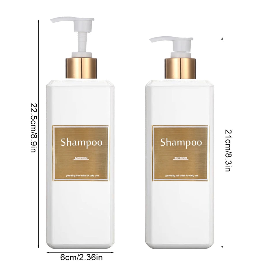 500ml/16.9oz Shampoo Dispenser Press Pump Bottle with Gold Waterproof Labels Bathroom Shampoo Conditioner Body Wash Bottles Qme