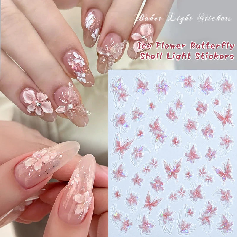 Nail Adhesive Charm Art Accessories Laser Flower Sticker Decoration Qme