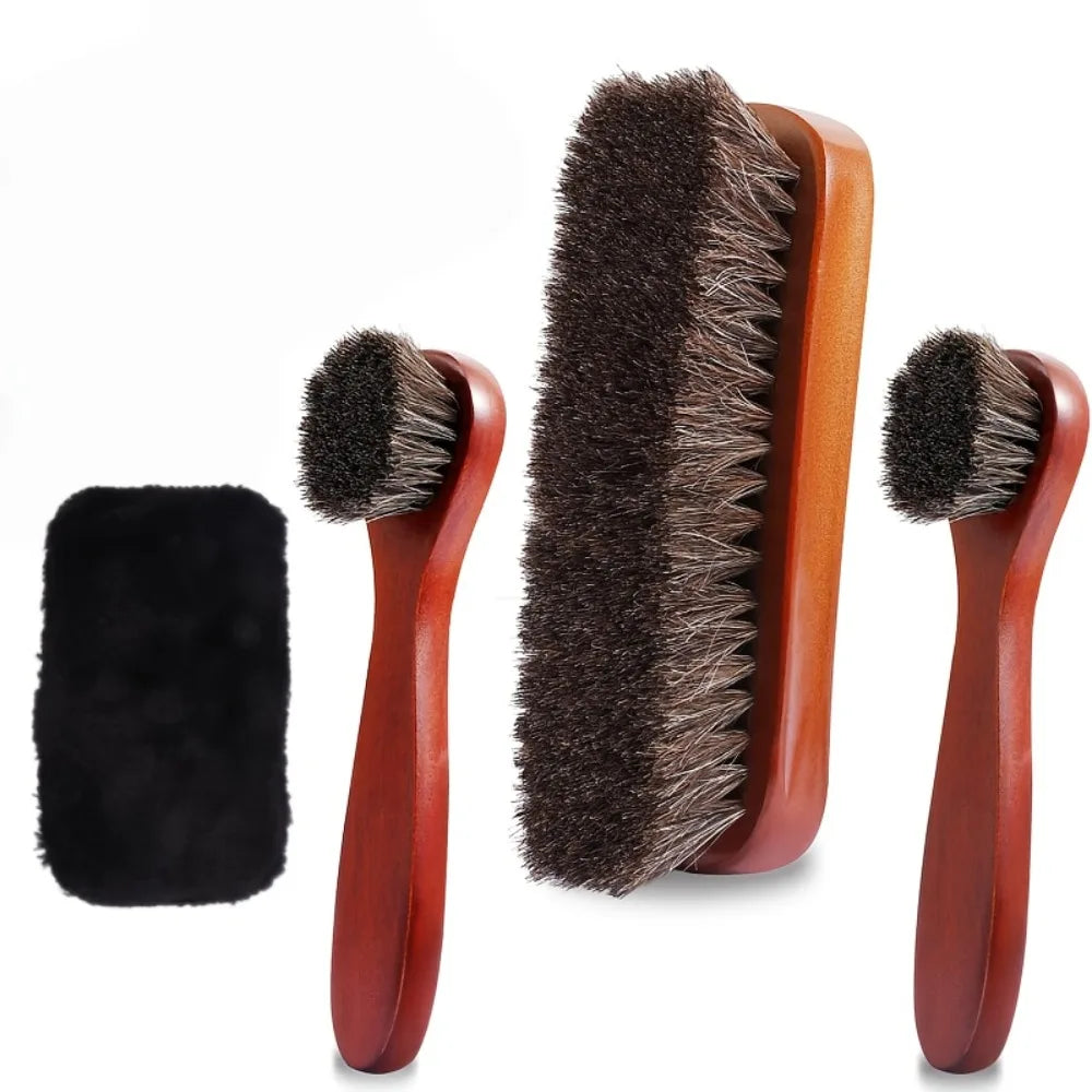 Horsehair Shoe Polish Brushes Applicator Cleaning Leather Shoes Boot Qme