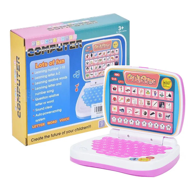 English Learning Small Laptop Toy for Children.Kids. Boys and Girls Computer for Aphabet ABC.Numbers.Words.Spelling.Maths.Music Qme Pink