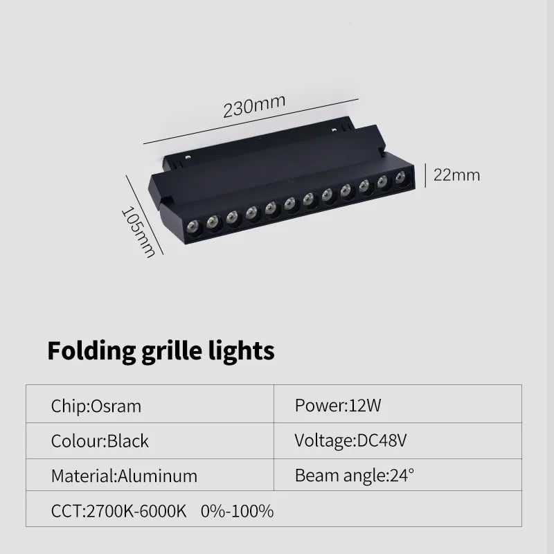 New Magnetic Track Light Dimmable Remote Control 48VLed Ceiling Lamp Track Rail Lighting No Main Light Design Spotlight Qme fold grille 12w Natural light 4000K