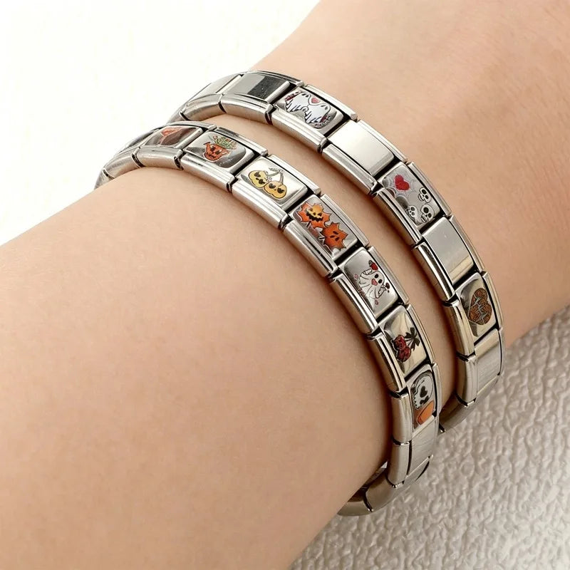 New 2026 Design Halloween Cherry Bow Pumpkins Ghost Italian Charm Links Fit 9MM Stainless Steel Bracelet Jewelry DIY Making Gift Qme
