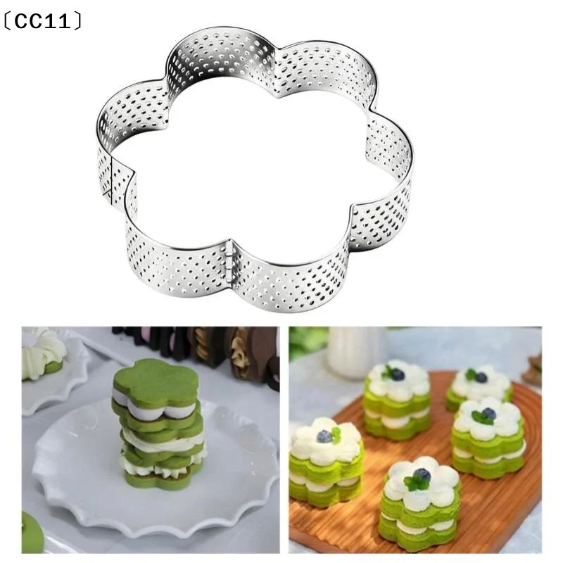 Flower-shaped Tart Mold Hole Ring Stainless Steel Bottom Tower Fruit Qme