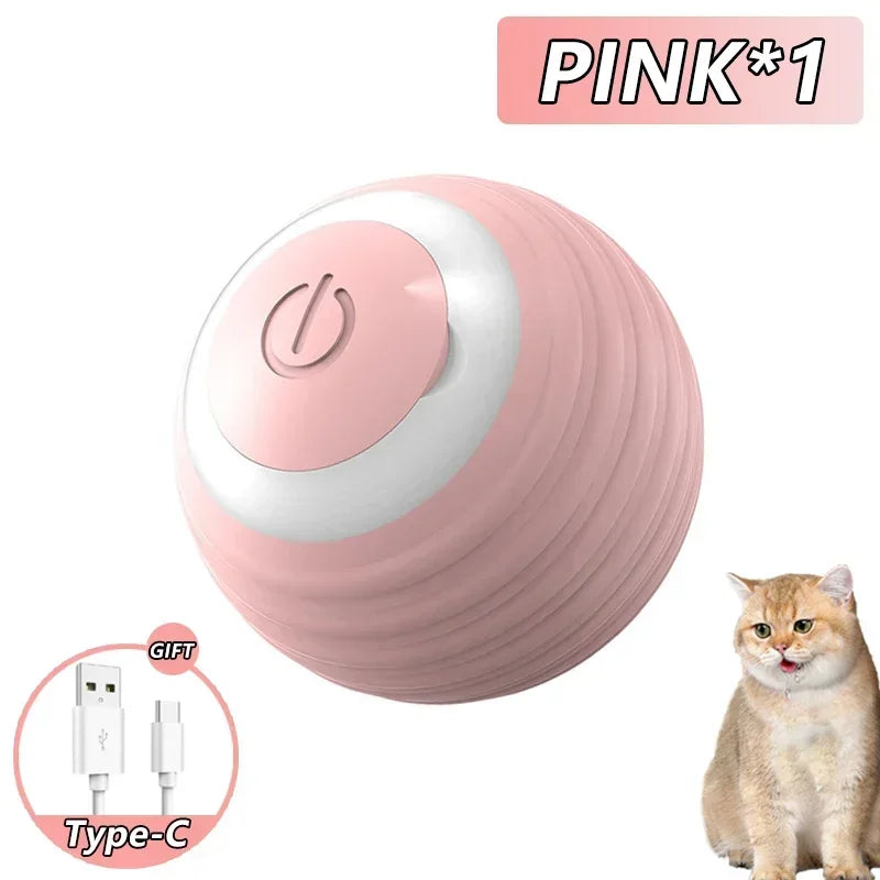 Cat Toys Pet Toy Supplies Accessories for Cats Spinning Ball Electric Interactive USB Charging Cat Ball Products Home Garden Qme Pink
