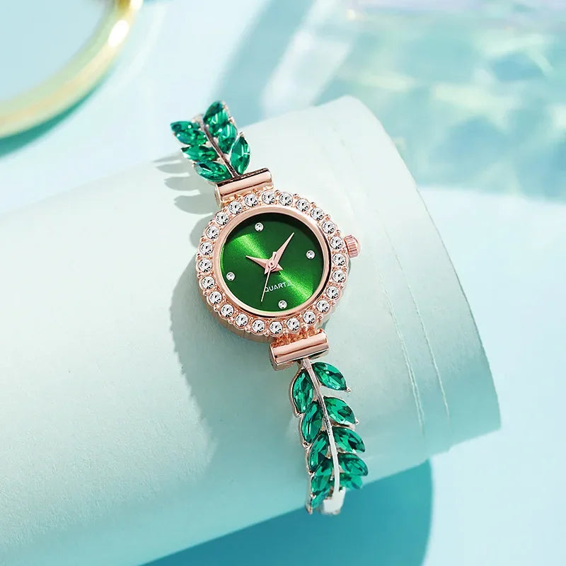 Pulseira feminina relógios senhoras moda relógio de pulso de quartzo redondo mini relógio feminino presentes para mulher Qme green