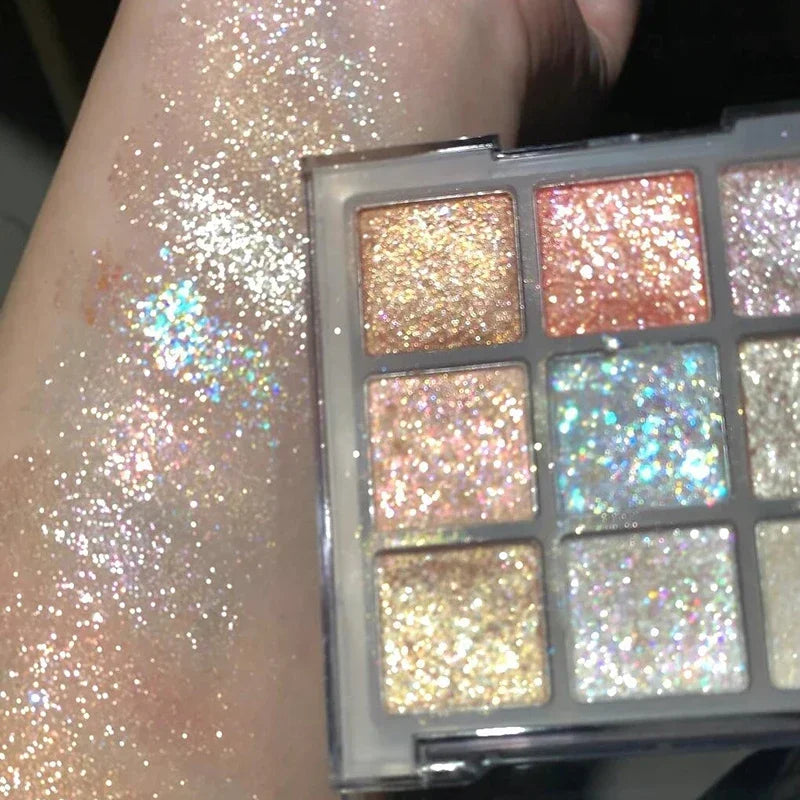 9-Color Glitter Eyeshadow Palette Champagne Pink Pearly Eye Shadow Shimmer Highlights Cool Tone Charming Sparkling Eyes Makeup Qme