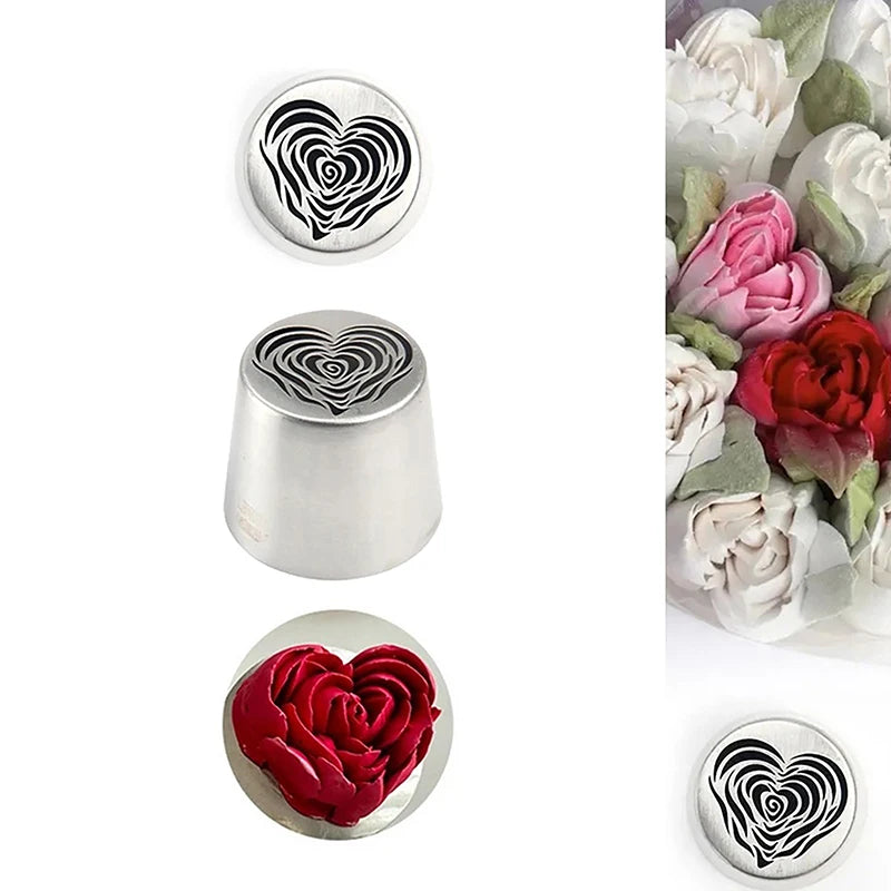 Stainless Steel XL Heart Rose Flower Pattern Russian Icing Tip Qme