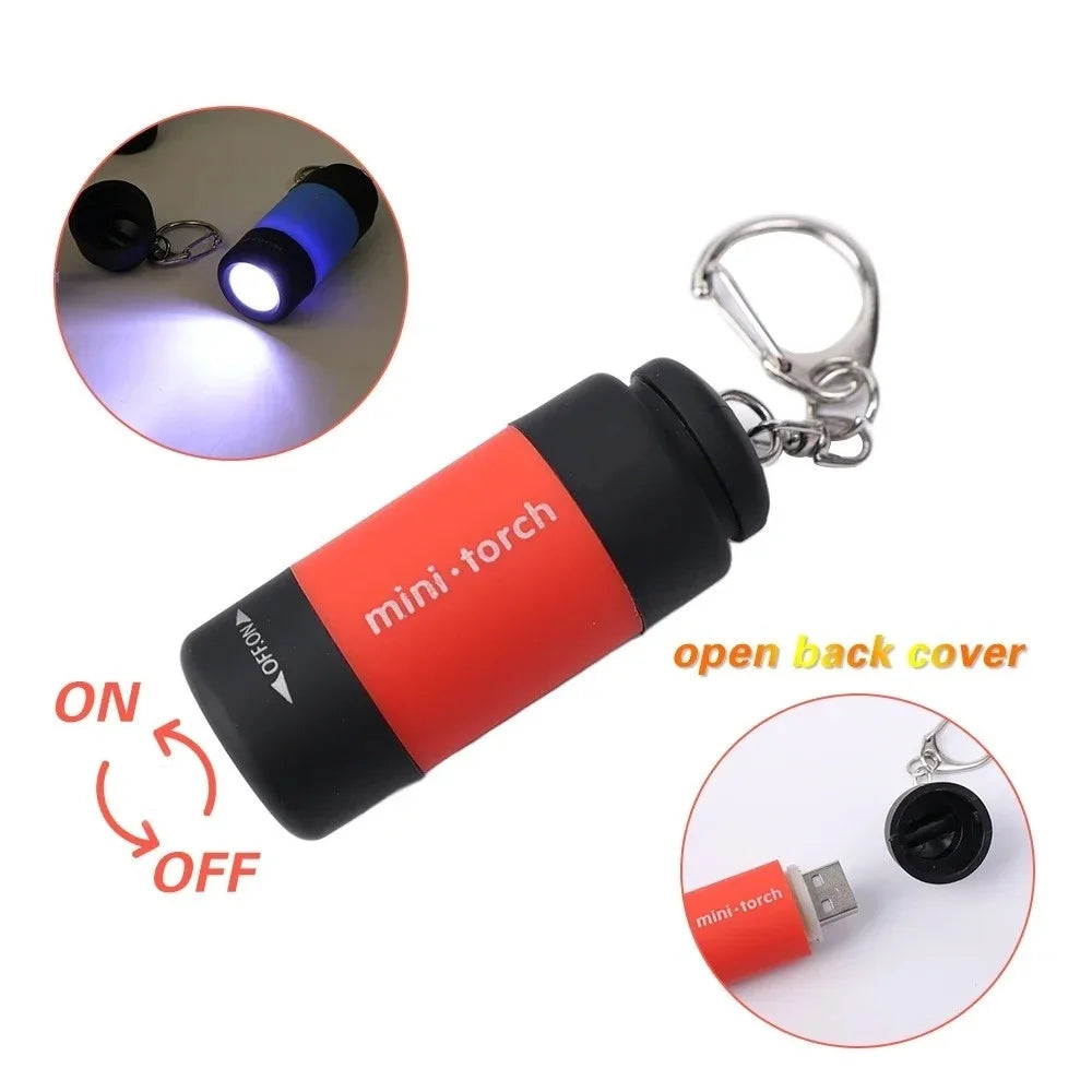 1Pc Led Micro Pocket Flashlight Portable USB Rechargeable Keychain Flashlight Waterproof Home Outdoor Hiking Camping Flashlight Qme