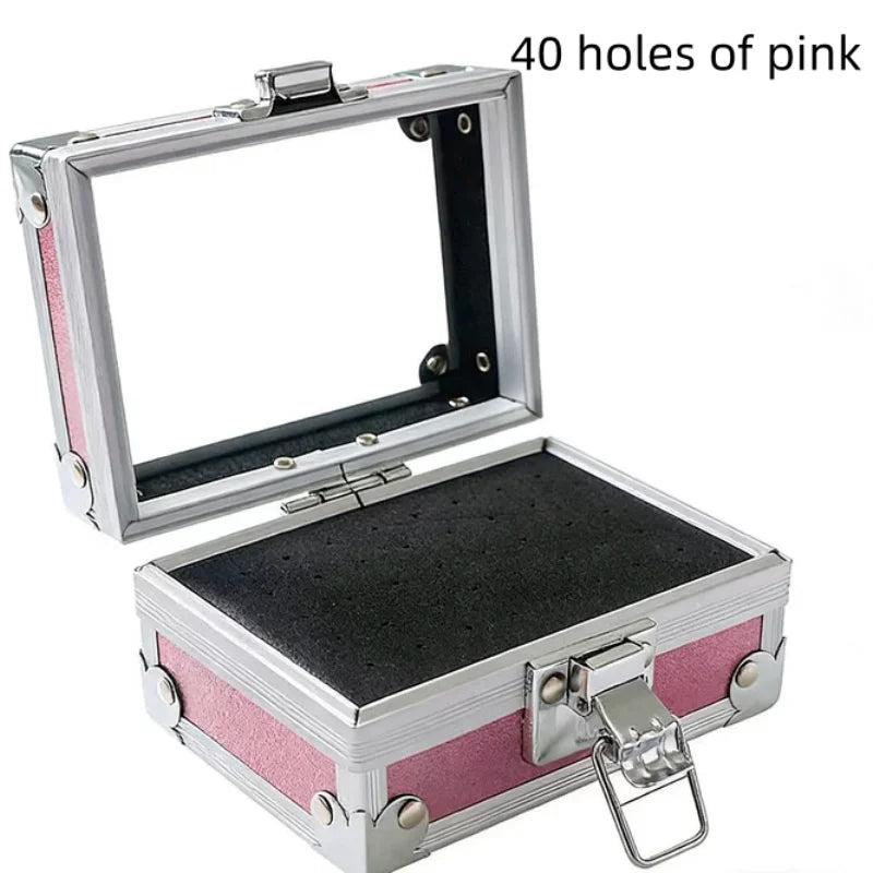 25/40/50 Holes Nail Drill Bits Stand Holder Case Empty Storage Box Milling Cutter Display Container Accessories Acrylic Cover Qme 40Holes pink