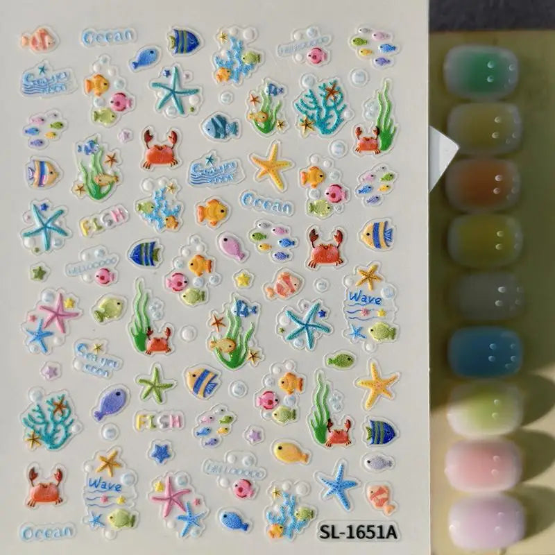 3D Ocean Themed Nail Art Stickers Embossed Starfish Pattern Self Qme A1