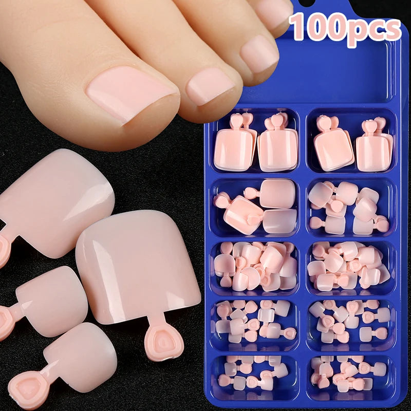 Fake Toenail Natural Solid Press Toe Foot Full Cover Square Nails Art Qme Pink