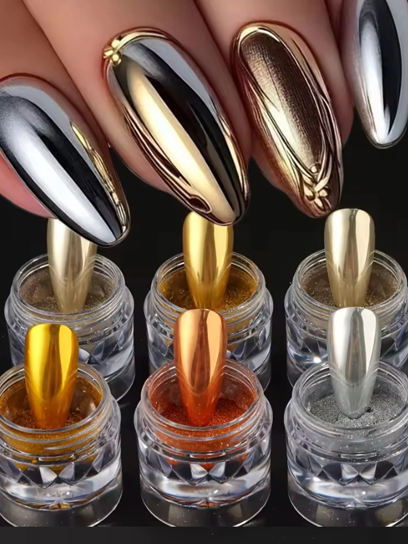 Mirror Chrome Nail Powde Gold Silver Coating Pearl Decoration Charms Qme