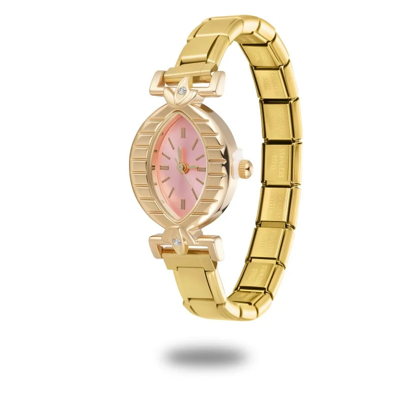 Women's Men's DIY Width Italian Elastic Charm Stainless Oval Watch