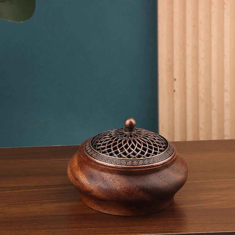 Walnut Retro Solid Wood Round Incense Burner High-end Atmospheric Qme