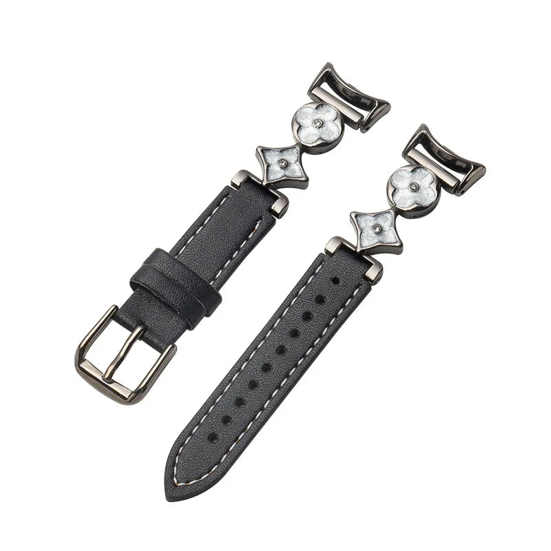 Applicable to iWatch10 strap Apple S9 watch AppleWatch metal four-leaf clover S8 leather S7S6 women's model Qme