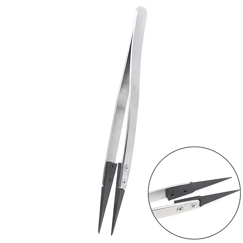 1PC For Watch Hands Installation Work Straight Elbow ESD-259 ESD-259A ESD-7A Handle Stainless Antistatic Plastic Tweezers Qme S-259A