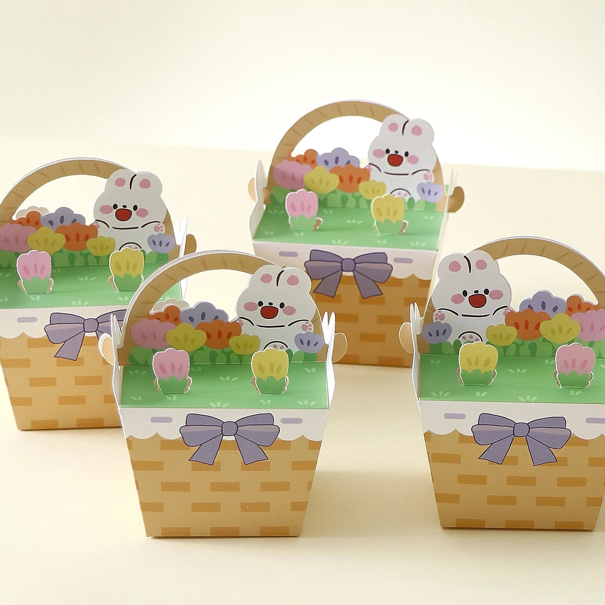 5 Easter Gift Boxes with Cute Bunny Designs, Perfect for Use as Easter Party Favor Bags, Candy Boxes (with Handles), Easter Party Table Decorations, Easter Decorations, Spring Holiday and Birthday Gift Baskets, Home Decor, Ea Qme